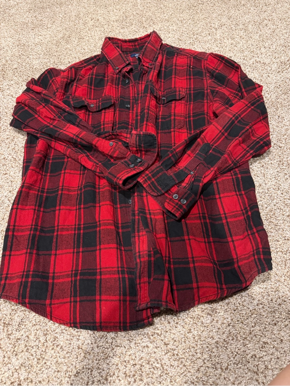 George Red and Black Plaid Button-Down Shirt